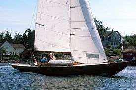 A photograph of a Knarr keelboat under sail.