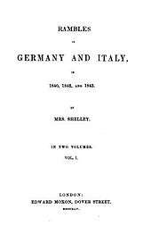 Page reads "Rambles in Germany and Italy in 1840, 1842, and 1843. By Mrs. Shelley. In Two Volumes. Vol. I. London: Edward Moxon, Dover Street."