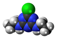 Space-filling model of the simazine molecule