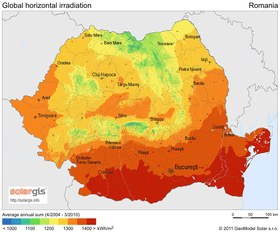 Solar map of Romania