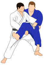 Illustration of judoka performing Sukui-nage throw