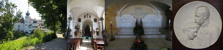 Arstetten Castle, its Chapel, and the final resting place of the couple, showing each resting at equal heights.