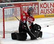 Thomas Greiss stopping a puck