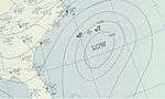 Weather map depicting a storm off the southeast coast of the United States