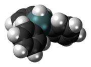 Space-filling model of the triphenyltin hydride molecule