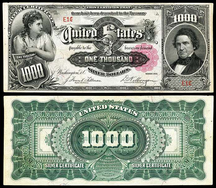 $1000 Silver Certificate, Series 1891, Fr.346e, depicting William Marcy