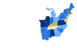 Map is not an actual representation of the period. There was no Southwestern states. The Southwest was actually Northern Mexico at this time