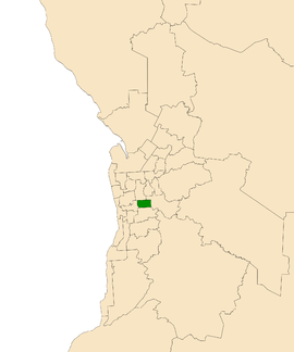 Map of Adelaide, South Australia with electoral district of Unley highlighted