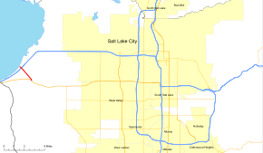 A red line represents SR-202 intersecting a blue line in the top which indicates I-80, and a yellow line in the middle indicates SR-201.