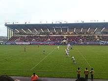  Widnes Vikings line up in their alternative strip for their home game against Salford City Reds, after Salford turned up in their white strip.