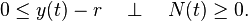 0\leq y(t)-r \quad\perp\quad N(t)\geq 0.