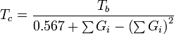 T_c=\frac{T_b}{0.567+\sum G_i-\left(\sum G_i\right)^2}