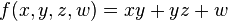 f(x,y,z,w)=xy+yz+w