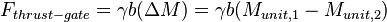 F_{thrust-gate} =  \gamma b(\Delta M) = \gamma b(M_{unit,1} - M_{unit,2}) 