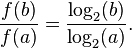 \frac{f(b)}{f(a)} = \frac{\log_2(b)}{\log_2(a)}.