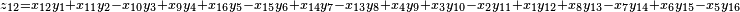 \,^{z_{12} = x_{12} y_1 + x_{11} y_2 - x_{10} y_3 + x_9 y_4 + x_{16} y_5 - x_{15} y_6 + x_{14} y_7 - x_{13} y_8 + x_4 y_9 + x_3 y_{10} - x_2 y_{11} + x_1 y_{12} + x_8 y_{13} - x_7 y_{14} + x_6 y_{15} - x_5 y_{16}}