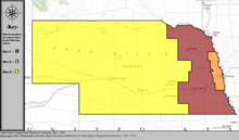 Color-coded map of Nebraska.  Western three-quarters is Third District; most of eastern quarter is First District; Omaha and a small strip along the eastern border of the state is Second District