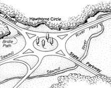 A map of the interchange's former iteration as a traffic circle