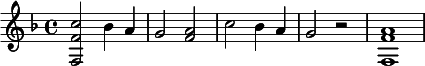 {\set Staff.midiInstrument = #"celesta" \key f \major <c'' f' f>2 bes'4 a'4 g'2 <a' f'> c'' bes'4 a'4 g'2 r2 <a' f' f>1}